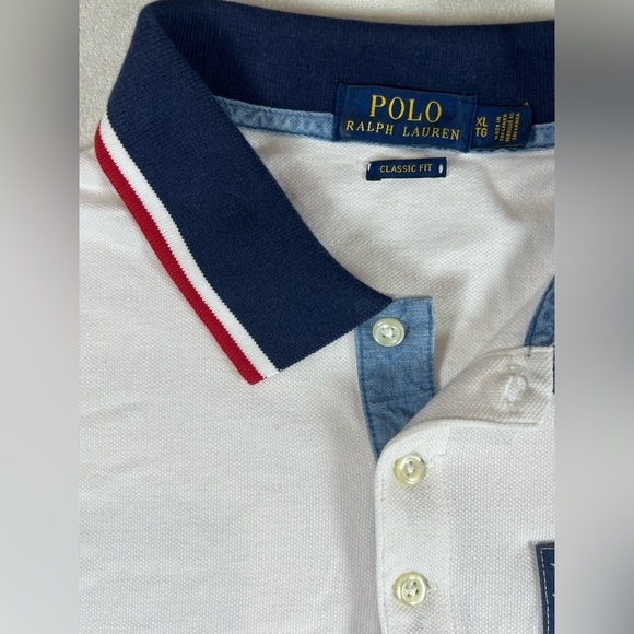 Polo Ralph Lauren XL White and Blue Polo Shirt American Flag UsA 4th of July - Picture 6 of 9